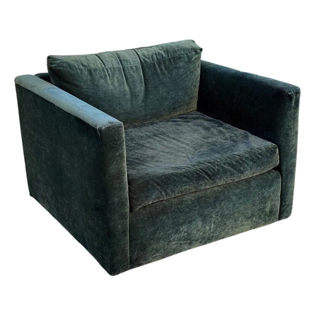 Milo Baughman for Thayer Coggin Attributed Cube Chair in Green Mohair, 1970s For Sale