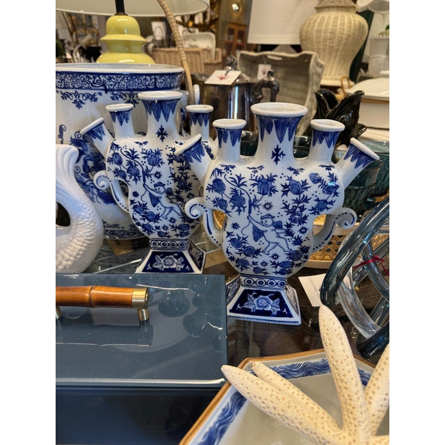 Export Chinoiserie Tulipiere Vase, Pair For Sale - Image 4 of 7