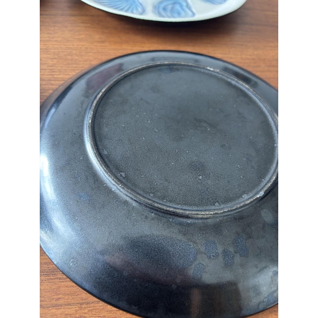 Vintage Embossed Blue Ceramic Oyster Plates, Set of 10 For Sale - Image 5 of 13