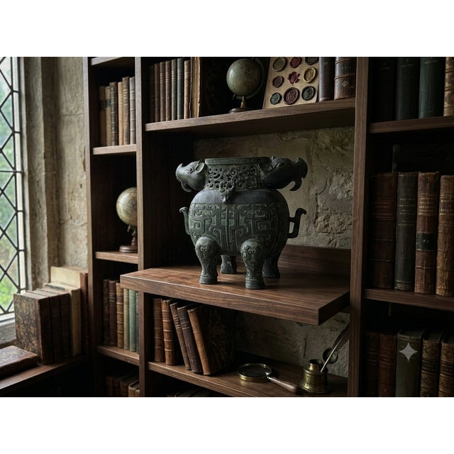 Green Bronze-Ware Ram Ox Ding Archaic Zoomorphic Ritual Vessel Display For Sale - Image 9 of 11