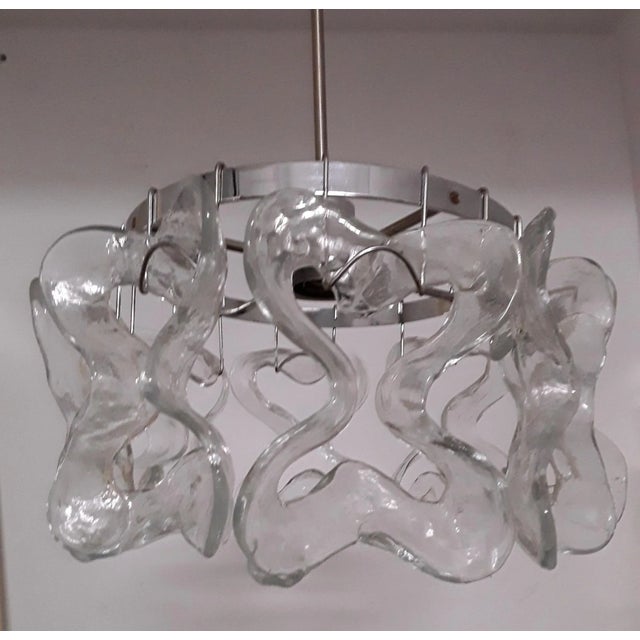 1970s Vintage 8 Murano Ice Glass Elements Ceiling Lamp with Chrome-Plated Metal Frame from Kalmar Franken KG, 1970s For Sale - Image 5 of 6