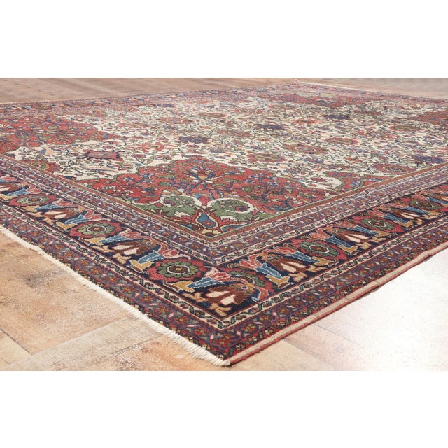 Textile Early 20th Century Antique Persian Ivory Mahal Rug - 09'11 X 13'01 For Sale - Image 7 of 9