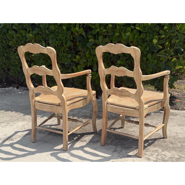 Ecru Vintage Louis XV-Style Carved Accent Chairs With Rush Seats, Pair For Sale - Image 8 of 12