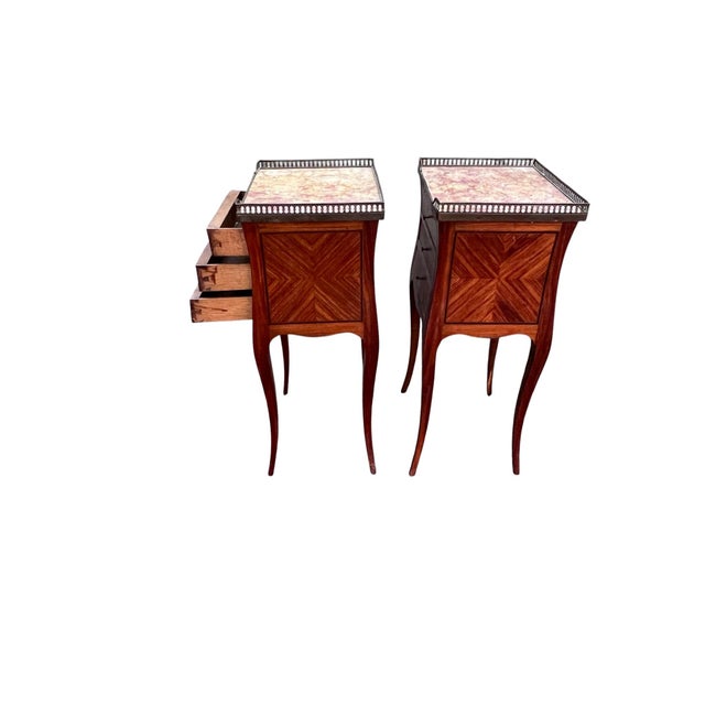 Late 19th Century Marble Top Gallery French Italy 3 Drawer Stands, Pair For Sale - Image 15 of 18