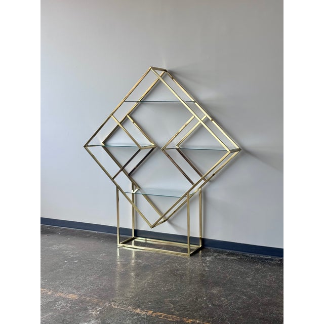 Mid-Century Modern Vintage Milo Baughman Style Diamond Brass and Glass Etagere, Attributed For Sale - Image 3 of 18