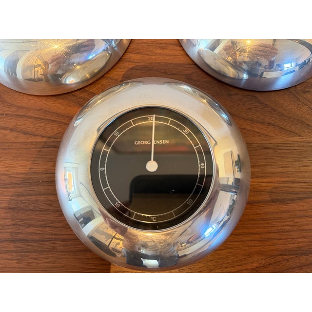 Wall Clock with Barometer and Thermometer by Andreas Mikkelsen for Georg Jensen, 1980s, Set of 3 For Sale - Image 4 of 8