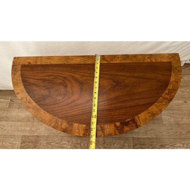 Vintage Baker Fine Furniture Demilune Console Table Banded Burl Walnut Top For Sale - Image 9 of 12