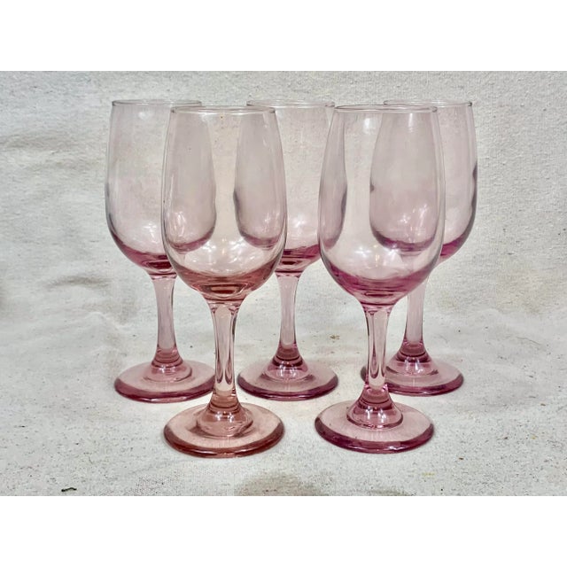 Vintage Pink Wine Glasses-Set of 5 For Sale In New Orleans - Image 6 of 6