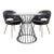 Pottery Barn Modern Glass Dining Set With Black Metal Table and 2 Black Chairs For Sale