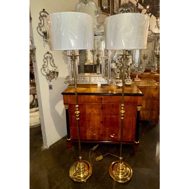 Mid 20th Century Mid 20th CenturyHeavy English Silvered Bronze Floor Lamps - a Pair For Sale - Image 5 of 9