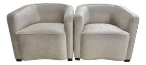 Pair of French Booth Style Chairs With Curved Seat & Curved Back