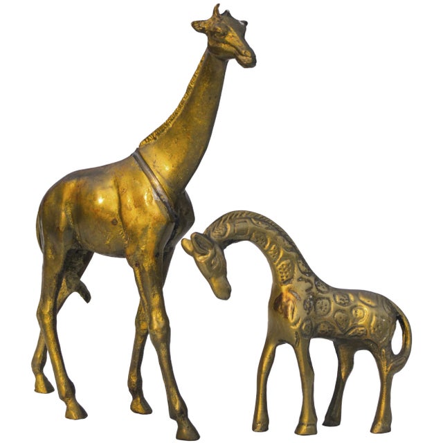 Mid 20th Century Vintage Brass Giraffes- S/2 For Sale - Image 5 of 5