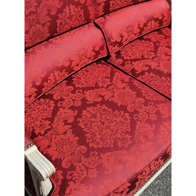 Antique Louis XVI French Damask Canape Two-Seater Settee, 1900s For Sale - Image 9 of 18