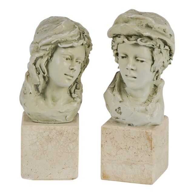 Second Half of the 20th Century Half-Length Figurines of Him and Her with Stone Base, 1960s, Set of 2 For Sale