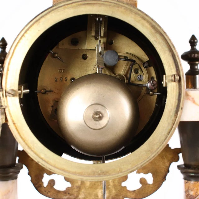 Marble & Bronze Clock with Cassolettes, Set of 3 For Sale - Image 9 of 13