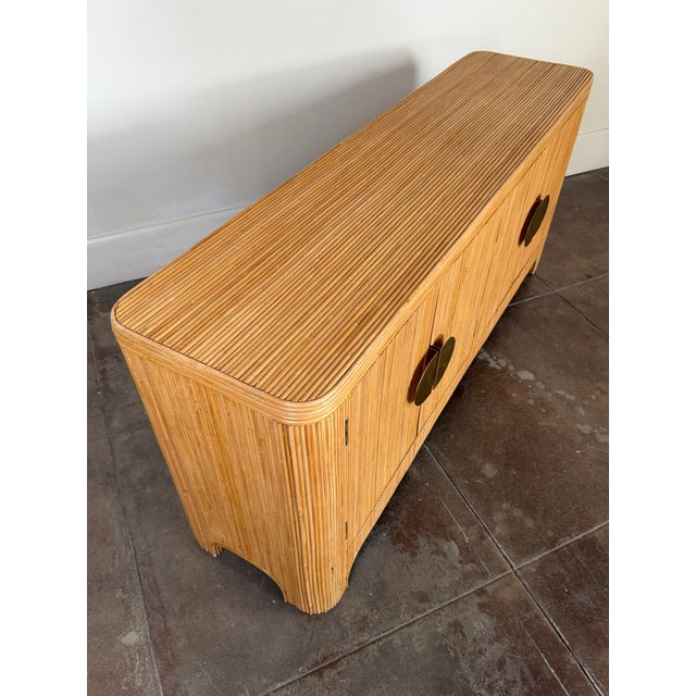 Italian Style Rattan Mid Century Sideboard With Brass Hardware For Sale - Image 9 of 17