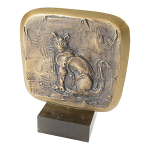 Mid-Century Modern Bronze Plaque With Cat