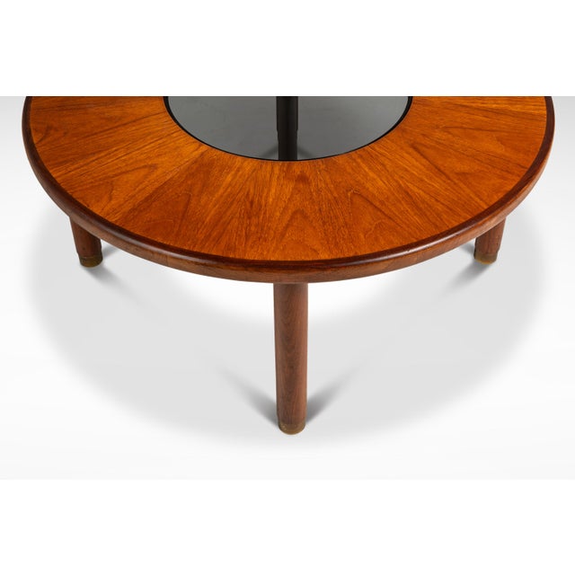 Brass Mid-Century Danish Modern "Donut" Table in Solid Teak W/ Glass Inlay & Brass Detailing Attributed to G-Plan, England, C. 1970s For Sale - Image 8 of 17