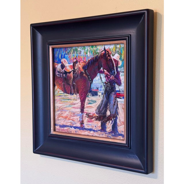 Jeff Slemmons By the Midway by Jeff Slemons | Soft Pastel on Sanded Paper of a cowboy with a horse For Sale - Image 4 of 4