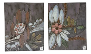 Rusha Handarbeit Ceramic Floral Wall Plaques, 1970s, Set of 2