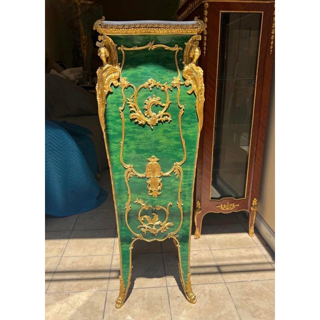 Stunning Vintage pair of French Louis XV style Faux Malachite pedestal stands Columns Height 48 " x Width 15" x Depth 15"...