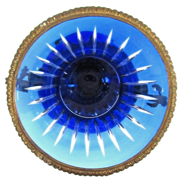 Pair Antique Cobalt Blue Glass Vases With Ornate Bronze Rim, Handles and Mount For Sale - Image 16 of 18