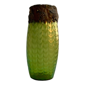 Bohemian Green Iridescent Glass Vase (Loetz/Kralik?)