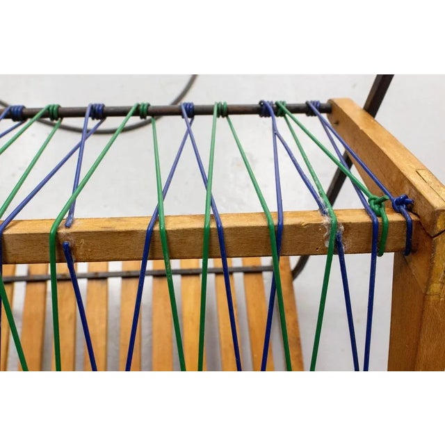 French Side Table and Magazine Rack Stand in Beech and Iron, 1950 For Sale - Image 11 of 12