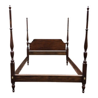 1974 Solid Mahogany Henkel Harris Queen Bed Frame For Sale
