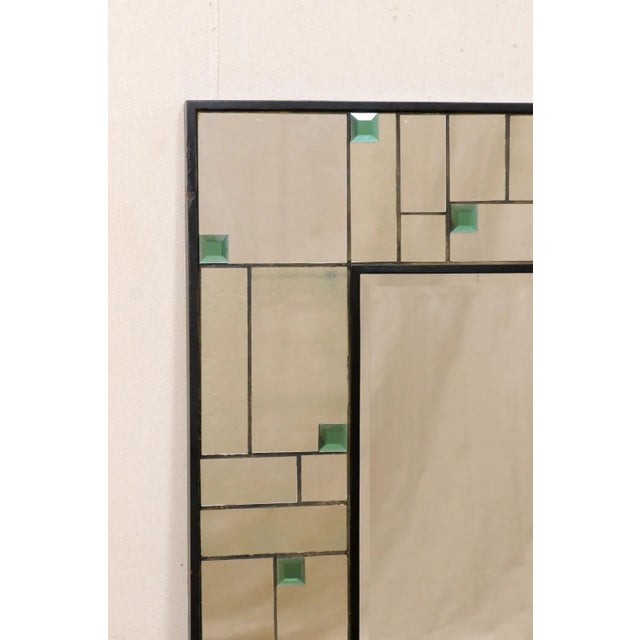 Early 20th Century Vintage Mirror With Geometric Mirror Border and Green Colored Accents For Sale - Image 5 of 11