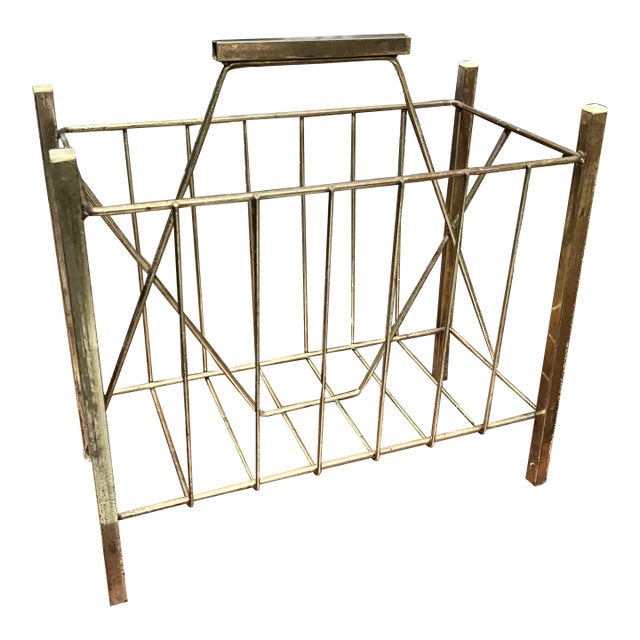 1970s Mid-Century Brass Magazine Holder Minimalist For Sale