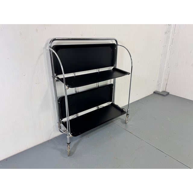 Black Mid-Century Bauhaus Dinett Foldable Serving Trolley from Bremshey Solingen, 1960s For Sale - Image 8 of 10
