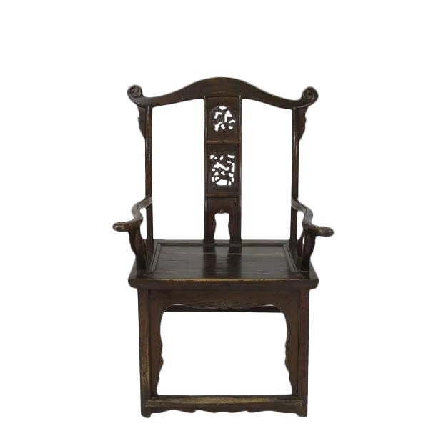 1900s Antique Chinese Official Hat Armchair With Carved Back For Sale