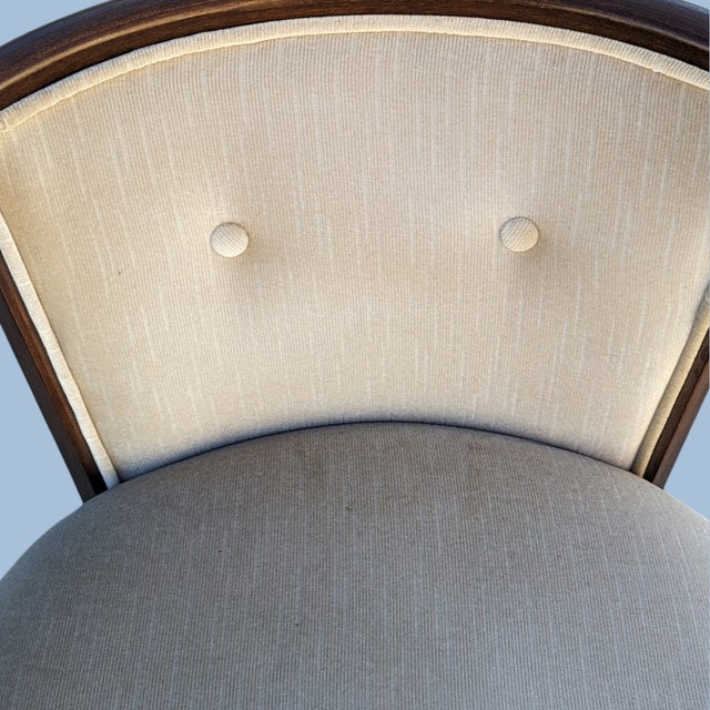 Pair of Vintage Curved Wood and Upholstered Barrel Armchairs For Sale - Image 4 of 14