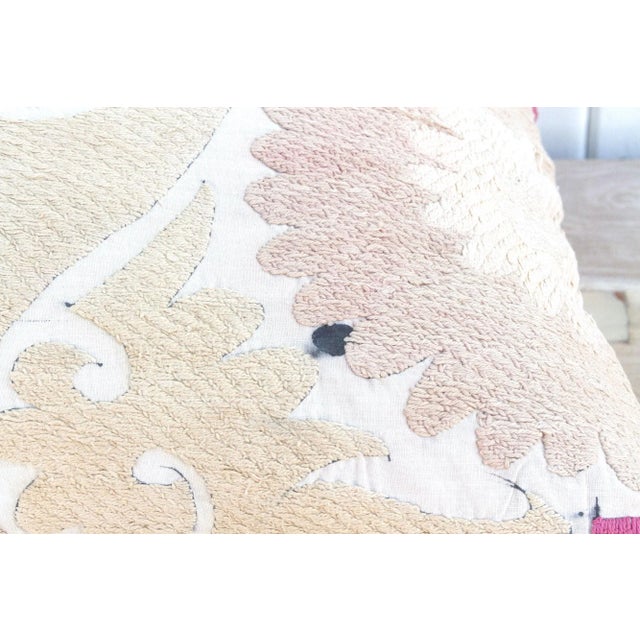 Peach Rose Vintage Suzani Pillow For Sale In Los Angeles - Image 6 of 10