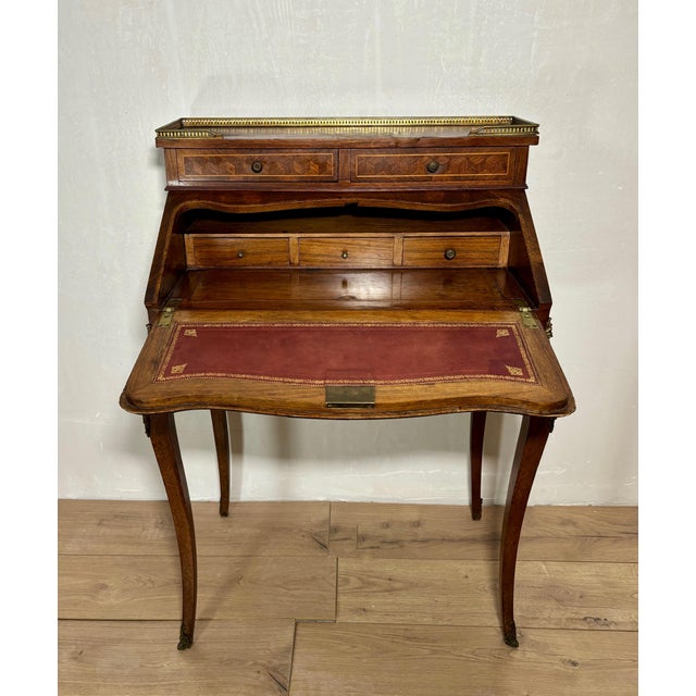 1930s French Louis XV Style Slant Front Secretary Desk with Leather Writing Surface For Sale - Image 15 of 16