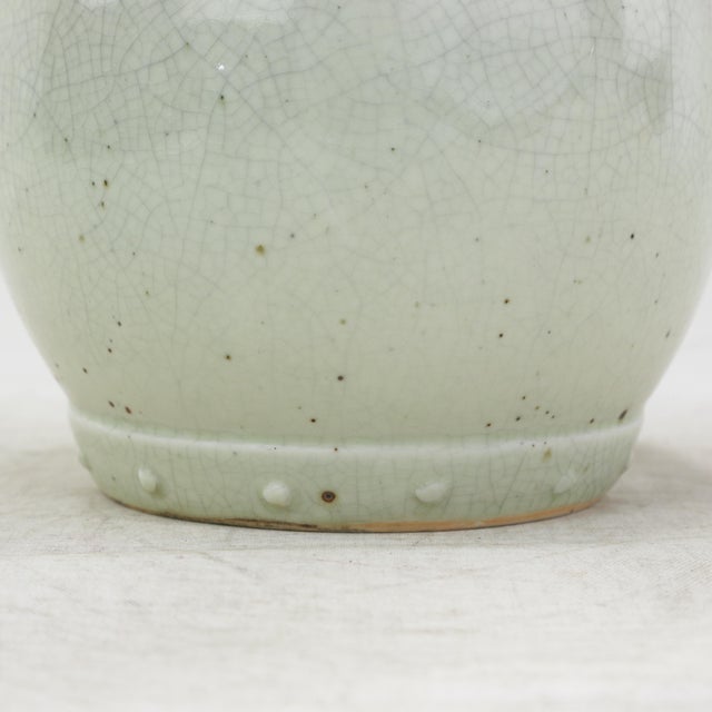 Ceramic Vintage Chinese Celadon Crackle Glaze Decorative Porcelain Drum For Sale - Image 7 of 11