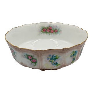 1920s Tirschenreuth Baronesse Bavaria Serving Bowl Hand-Painted Roses 24k Gold Trim For Sale