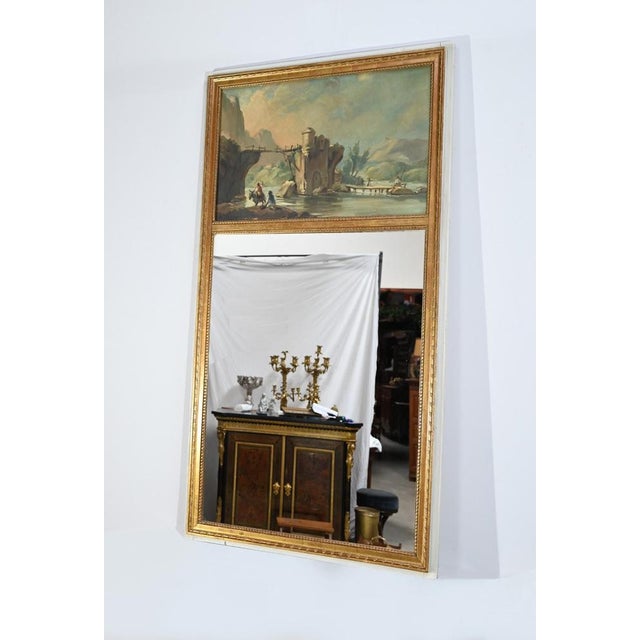 Louis XVI Style Trumeau Mirror in Gilded Wood, Late 19th Century For Sale - Image 3 of 18