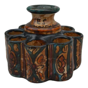 Early 20th Century Handmade Moroccan Ceramic Inkwell With Catchall