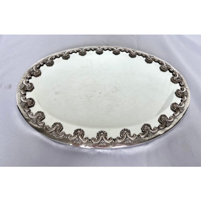 Mid-20th Century Topázio Portuguese Ornate Silver-Plated Beveled Mirror Plateau Tray For Sale In Dallas - Image 6 of 16