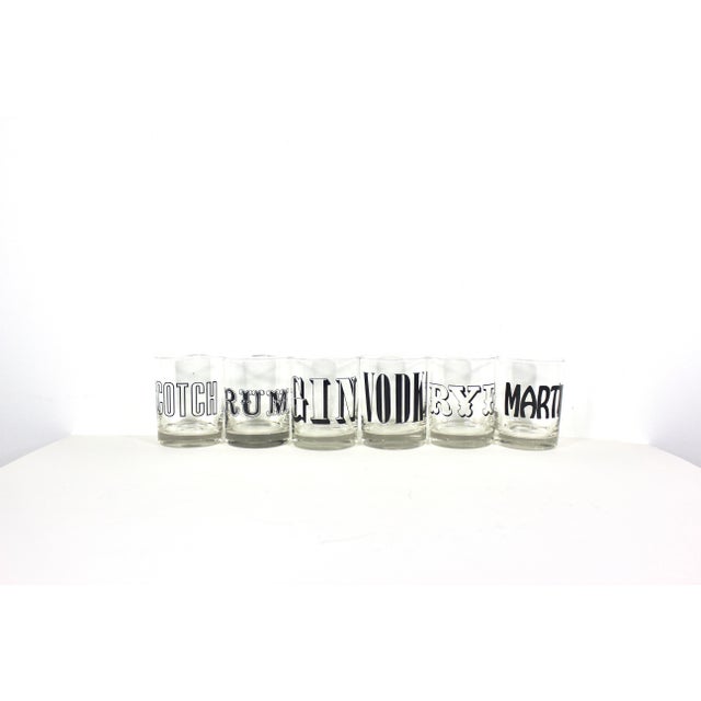 Set of 6 vintage typography graphics spirit rocks glasses. In excellent condition with some very slight yellowing in the...
