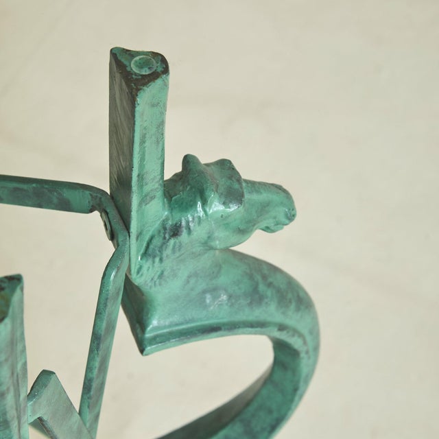 Verdigris Vintage French Neoclassical Horse Motif Iron Console Table For Sale - Image 8 of 11