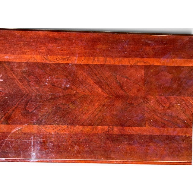 Auburn Late 20th Century Queen Anne Style Carved Shell Inlaid Banded Mahogany Console Sofa Table With Pad Feet For Sale - Image 8 of 18
