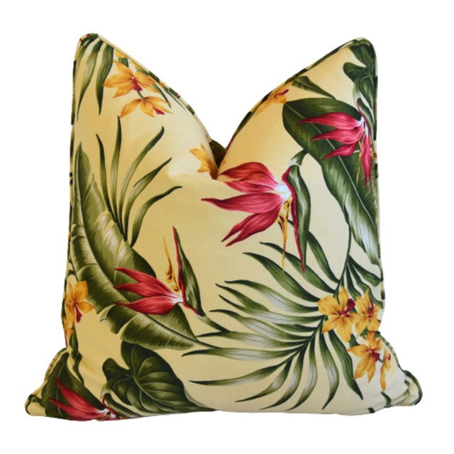 Early 21st Century Bird of Paradise Tropical Floral Pillow Cover 20" Square For Sale - Image 5 of 7