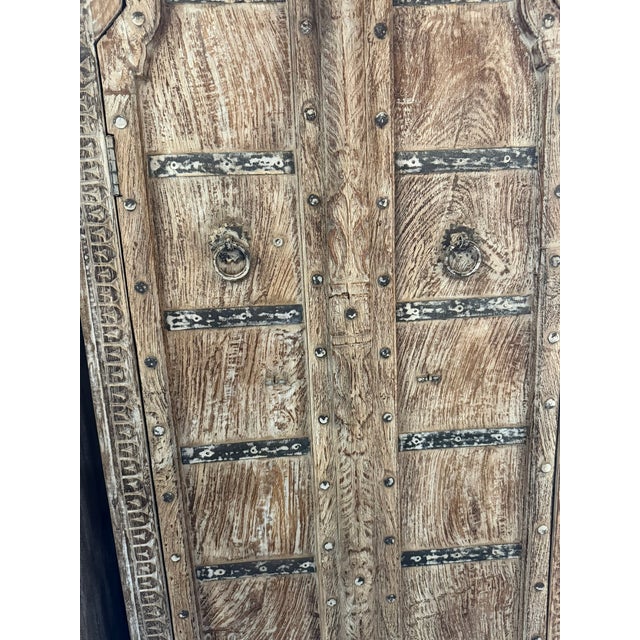 Antique-Inspired Arched Door Cabinet | Tall Limewashed Farmhouse Armoire With Rustic Patina 80x33 For Sale In Orlando - Image 6 of 6
