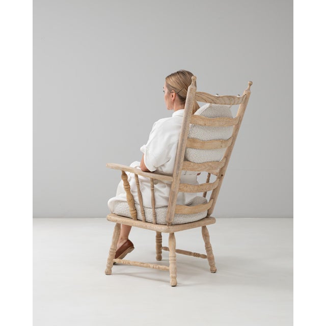 20th Century French Spindle-Back Oak Armchair with Bouclé Cushions For Sale In Greensboro - Image 6 of 18