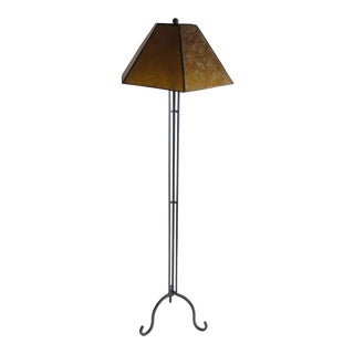 Mission Style Wrought Iron Floor Lamp With Mica Shade For Sale