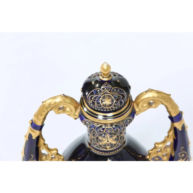 Early 20th Century Royal Vienna Cobalt / Gold Porcelain Lidded Urn For Sale In New York - Image 6 of 11