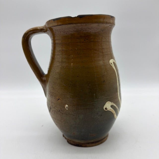 19th Century French Regional Slipware Earthenware Pitcher With Tulip Motif For Sale - Image 4 of 17